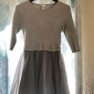 Esley gray tulle dress with 3/4  sleeves